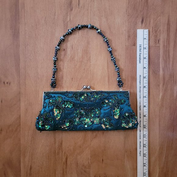 Bisou Bisou Emerald Green Beaded Clutch Evening Bag - Picture 7 of 13